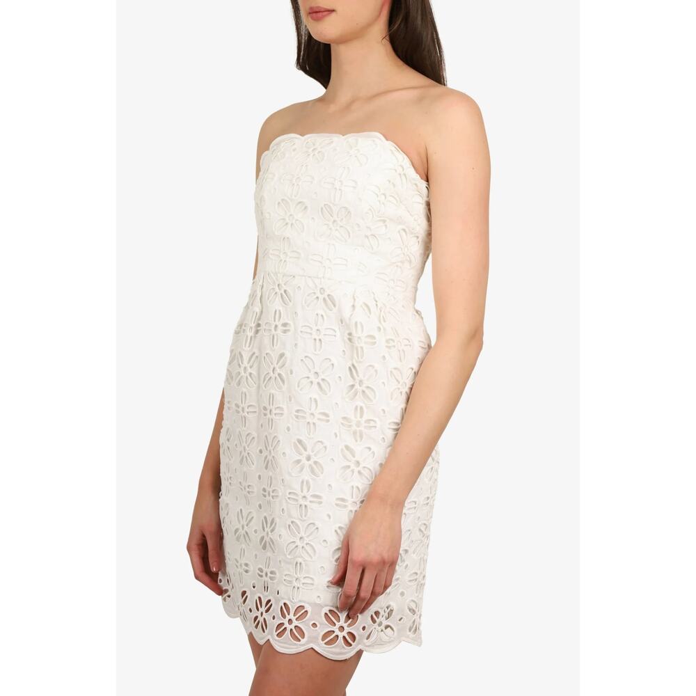 Milly New York Emalina Dress 10 White Floral‎ Eyelet Strapless Lined Chic Modern